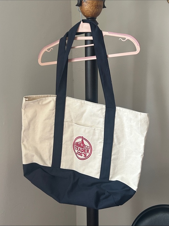 Trader Joe'S Handbags - Two-Tone Canvas Tote Bag in Natural and Black like new